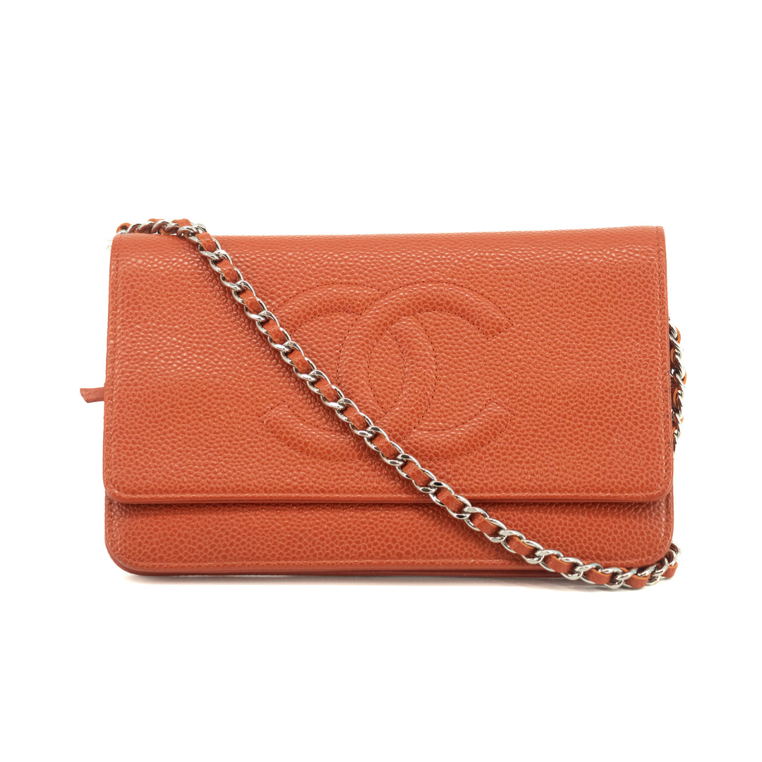 Chanel Caviar Skin Orange Wallet On A Chain Shoulder Bag   #3423