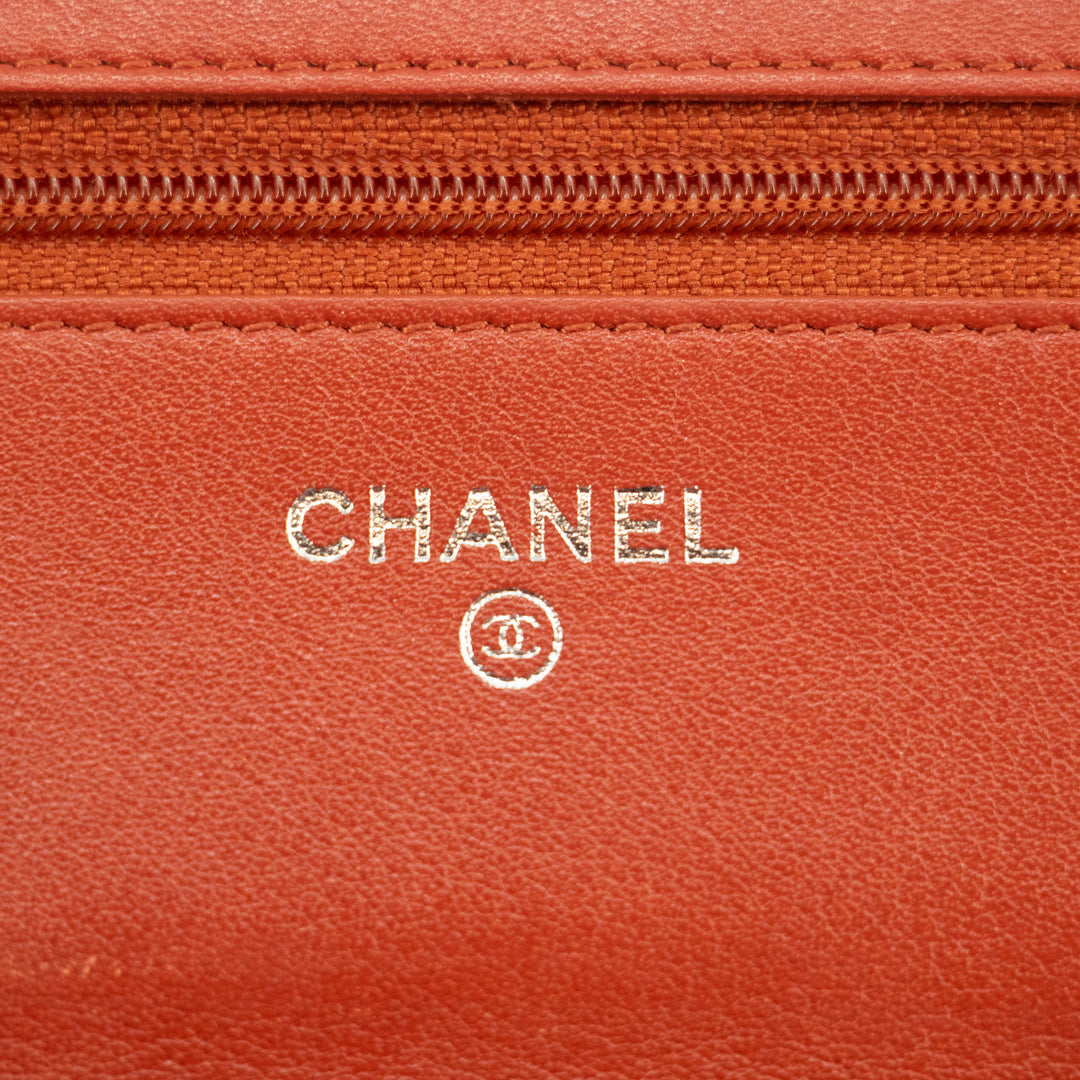 Chanel Caviar Skin Orange Wallet On A Chain Shoulder Bag   #3423
