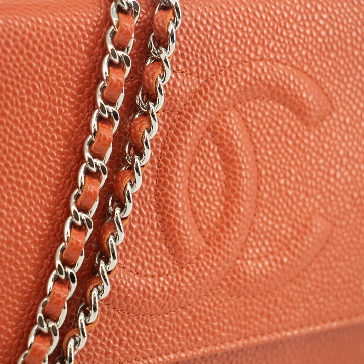 Chanel Caviar Skin Orange Wallet On A Chain Shoulder Bag   #3423