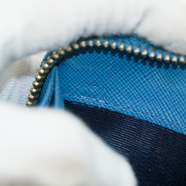 Prada Blue Saffiano Leather Long Bow Zip Around Wallet #3427
