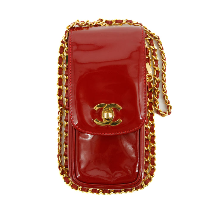Chanel Chain Phone Case Red Patent Leather Shoulder Bag #3428