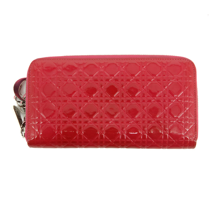 Christian Dior Cannage Patent Pink Zip Around Wallet  #3435