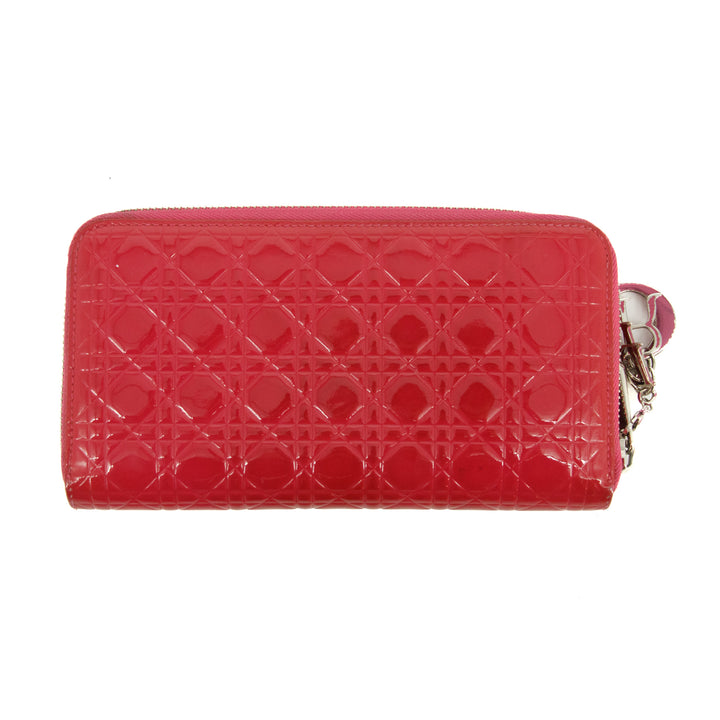 Christian Dior Cannage Patent Pink Zip Around Wallet  #3435