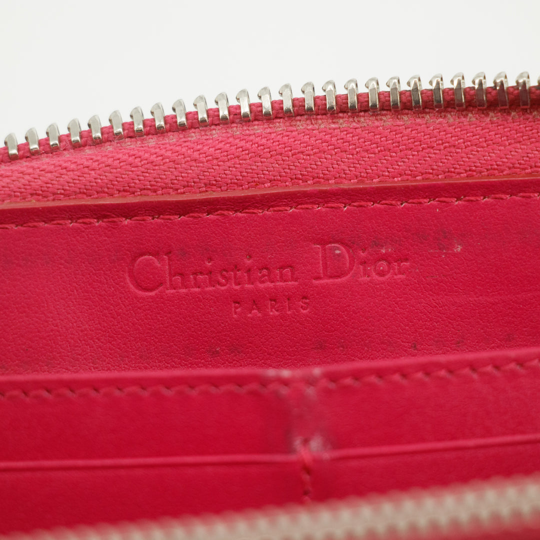 Christian Dior Cannage Patent Pink Zip Around Wallet  #3435