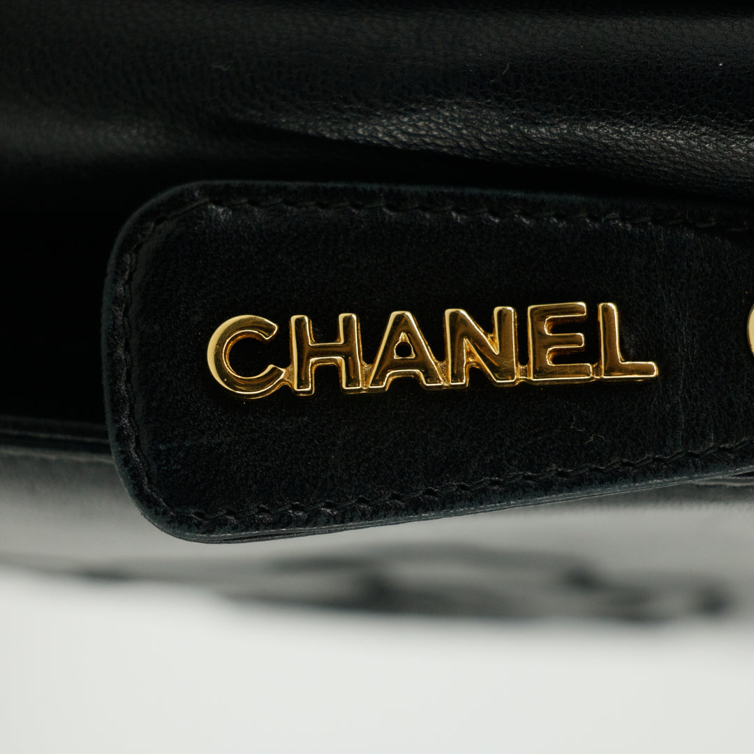 Chanel Satin Camellia Top Handle Black Leather Shoulder Bag 5 Series #3449