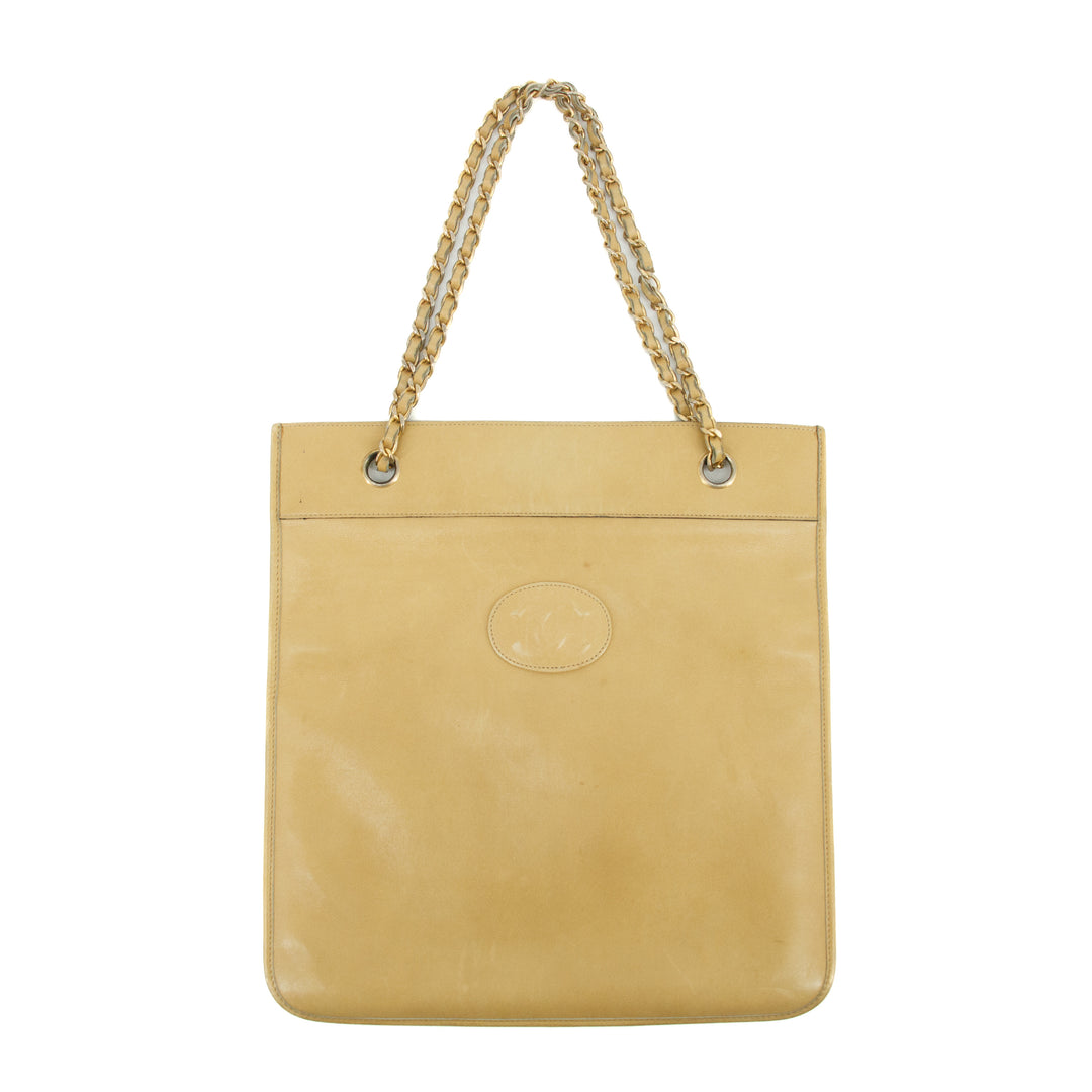 Chanel Coco Mark Beige Lambskin CC Logo Chain Shoulder Bag #3453