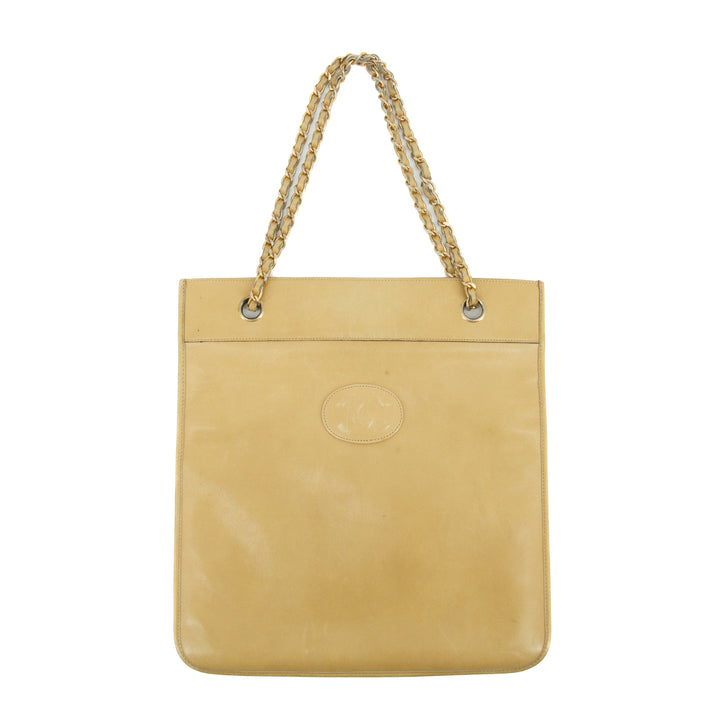 Chanel Coco Mark Beige Lambskin CC Logo Chain Shoulder Bag #3453