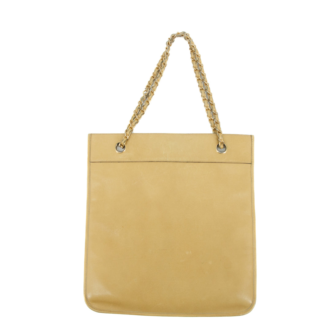 Chanel Coco Mark Beige Lambskin CC Logo Chain Shoulder Bag #3453