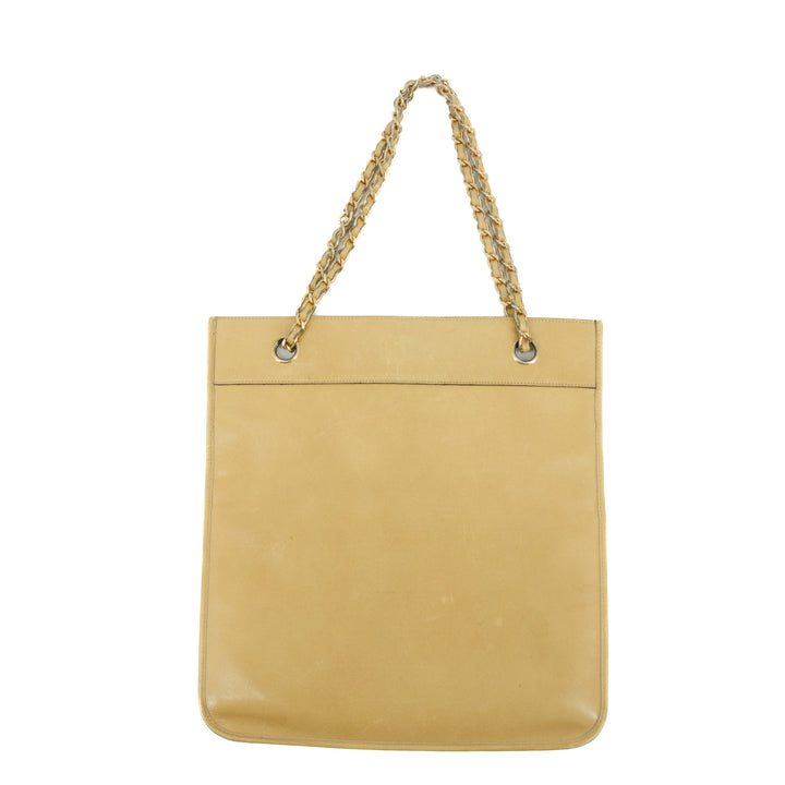 Chanel Coco Mark Beige Lambskin CC Logo Chain Shoulder Bag #3453
