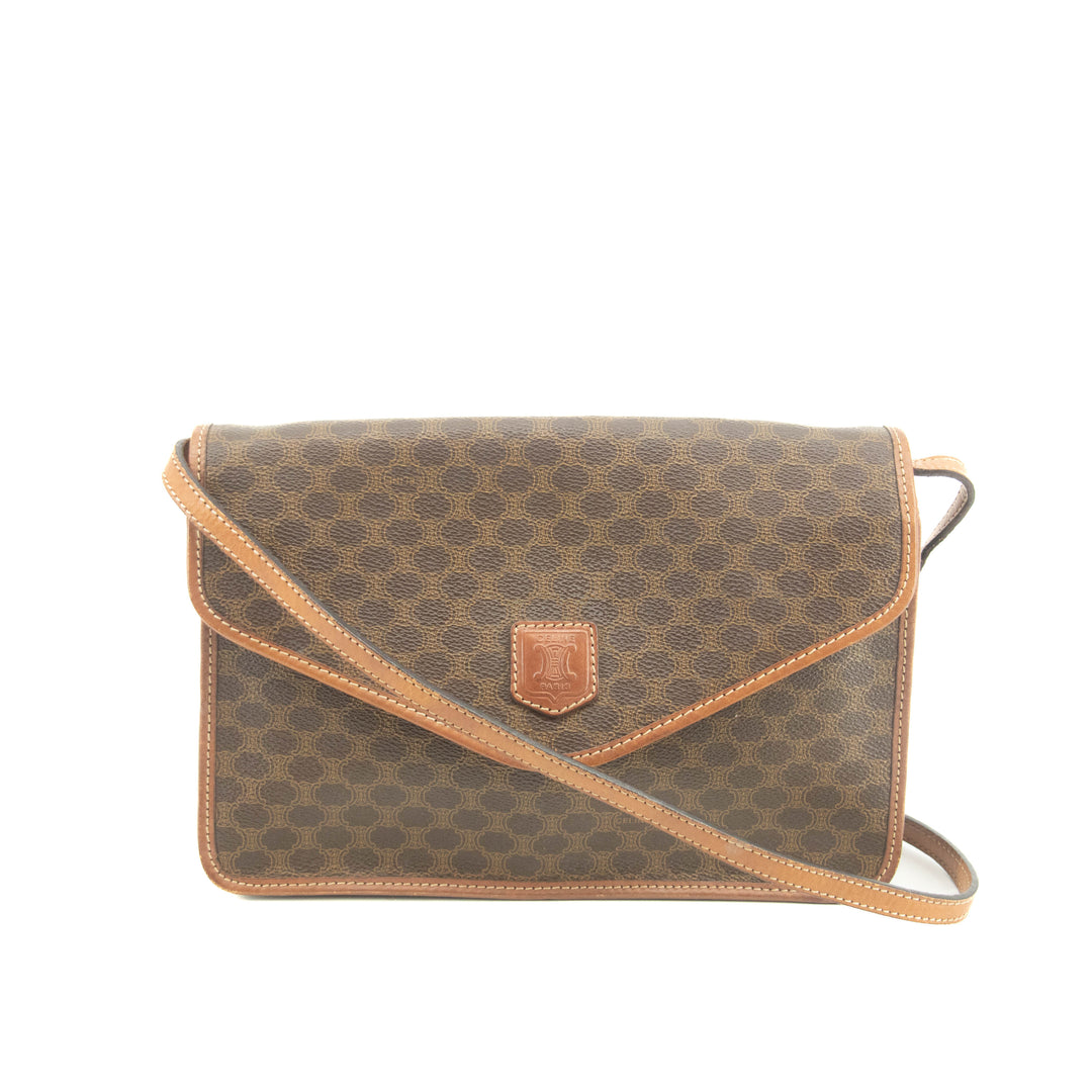 Celine Brown Macadam PVC x Leather Trim Shoulder Bag #3541