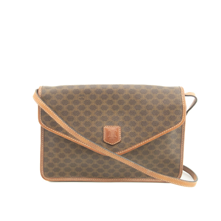 Celine Brown Macadam PVC x Leather Trim Shoulder Bag #3541