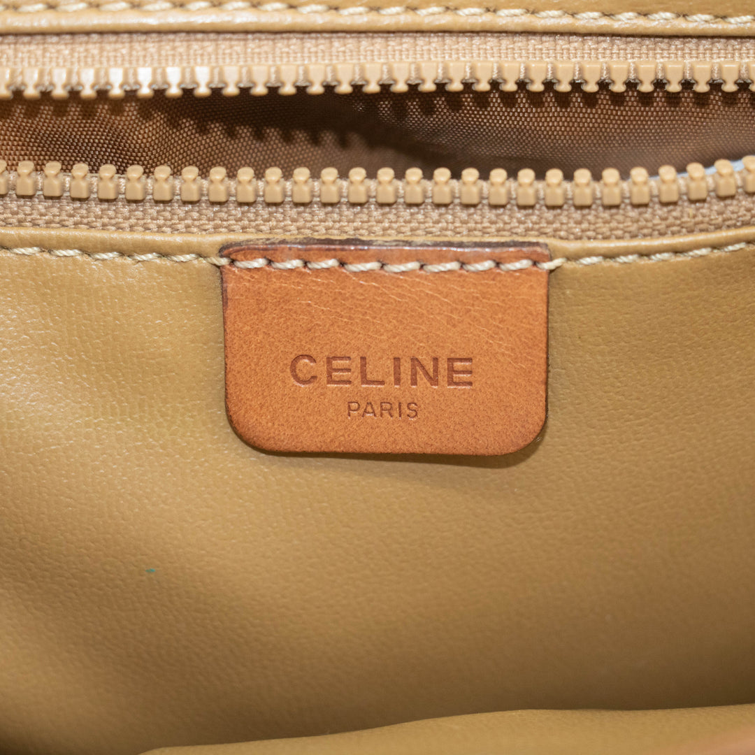 Celine Brown Macadam PVC x Leather Trim Shoulder Bag #3541