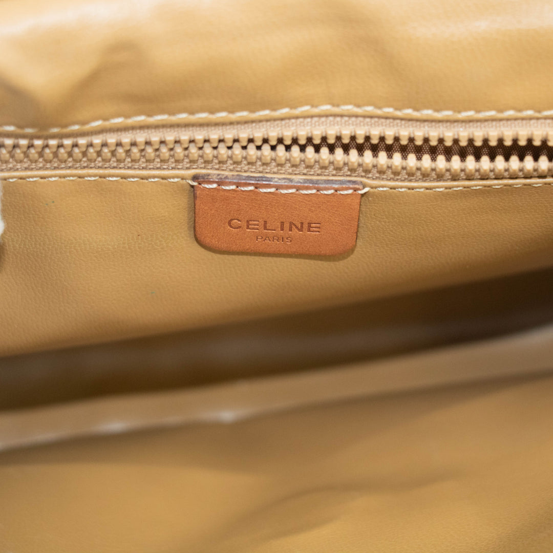 Celine Brown Macadam PVC x Leather Trim Shoulder Bag #3541