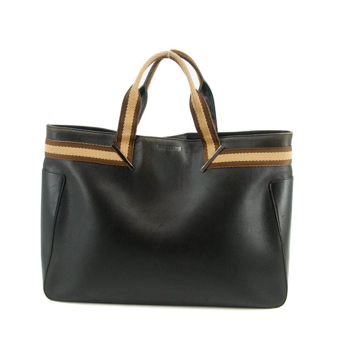 Gucci Black Leather Web Tote Bag #3549