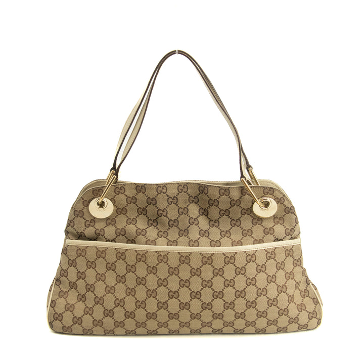 Gucci GG Canvas Beige x White Eclipse Medium Shoulder Bag #3552