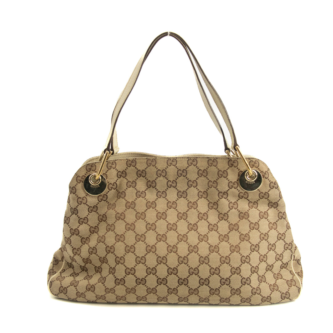 Gucci GG Canvas Beige x White Eclipse Medium Shoulder Bag #3552