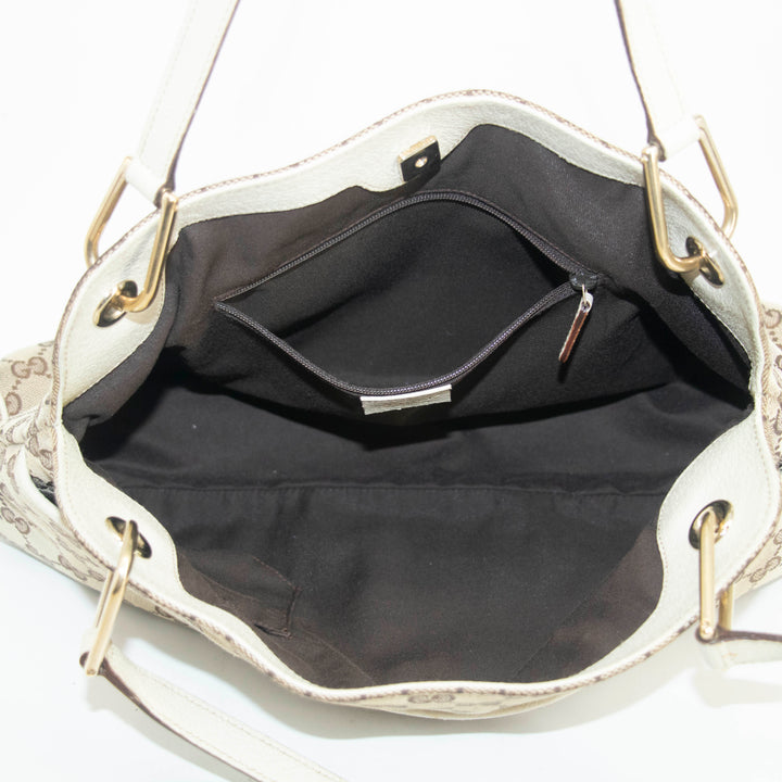 Gucci GG Canvas Beige x White Eclipse Medium Shoulder Bag #3552