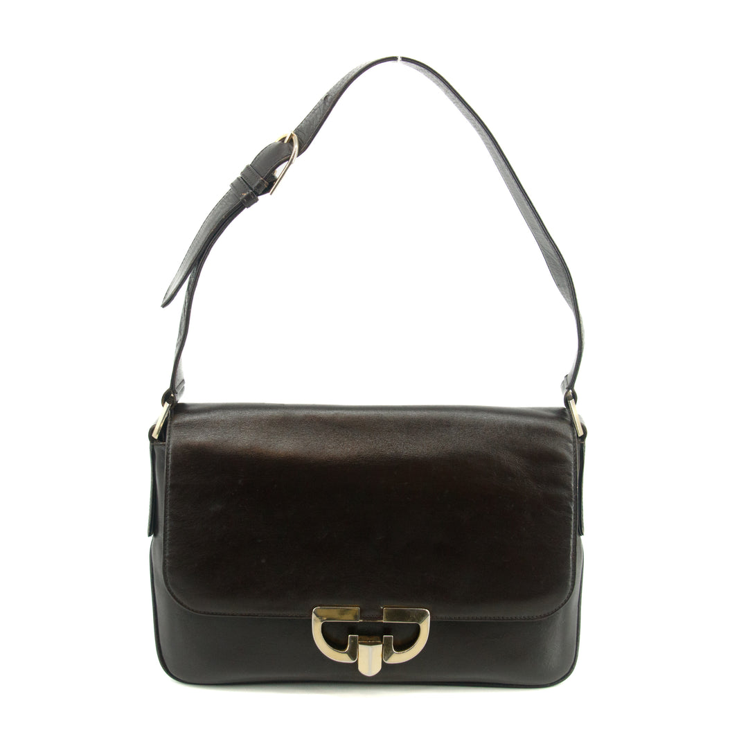 Gucci Brown Leather Silver Hardware Vintage Shoulder Bag #3556