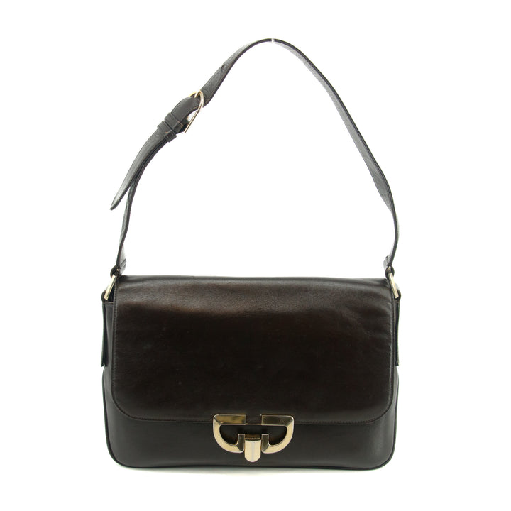 Gucci Brown Leather Silver Hardware Vintage Shoulder Bag #3556