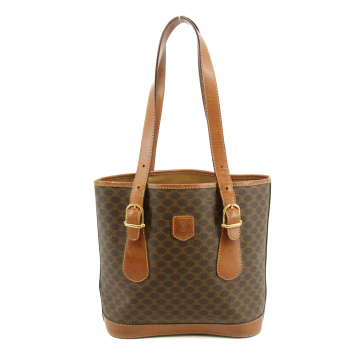 Celine Macadam Brown PVC x Leather Bucket Shoulder Bag #3566