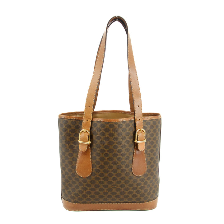 Celine Macadam Brown PVC x Leather Bucket Shoulder Bag #3566