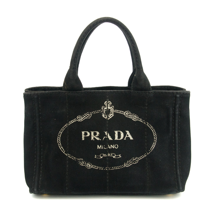 Prada Black Canvas Canapa Logo Tote Bag Small #3573