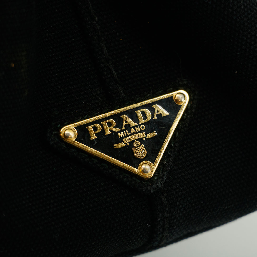 Prada Black Canvas Canapa Logo Tote Bag Small #3573