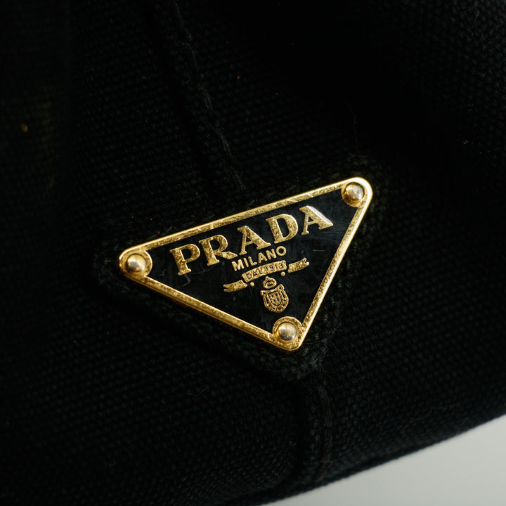 Prada Black Canvas Canapa Logo Tote Bag Small #3573