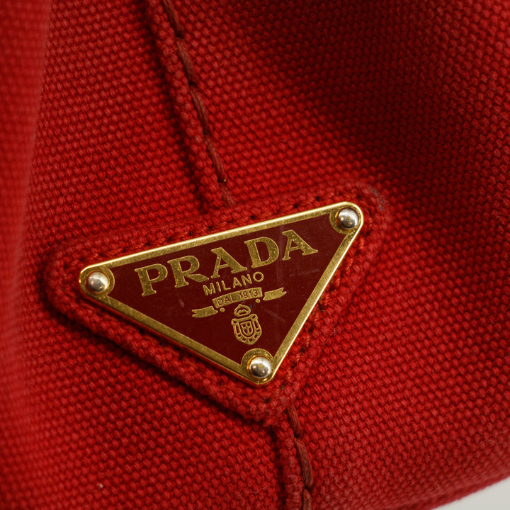 Prada Red Canvas Canapa Logo Tote Bag Small #3574