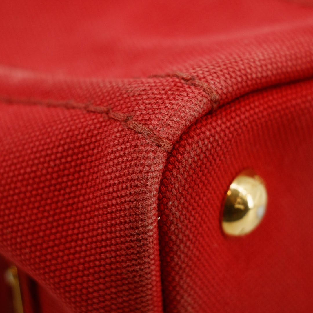 Prada Red Canvas Canapa Logo Tote Bag Small #3574