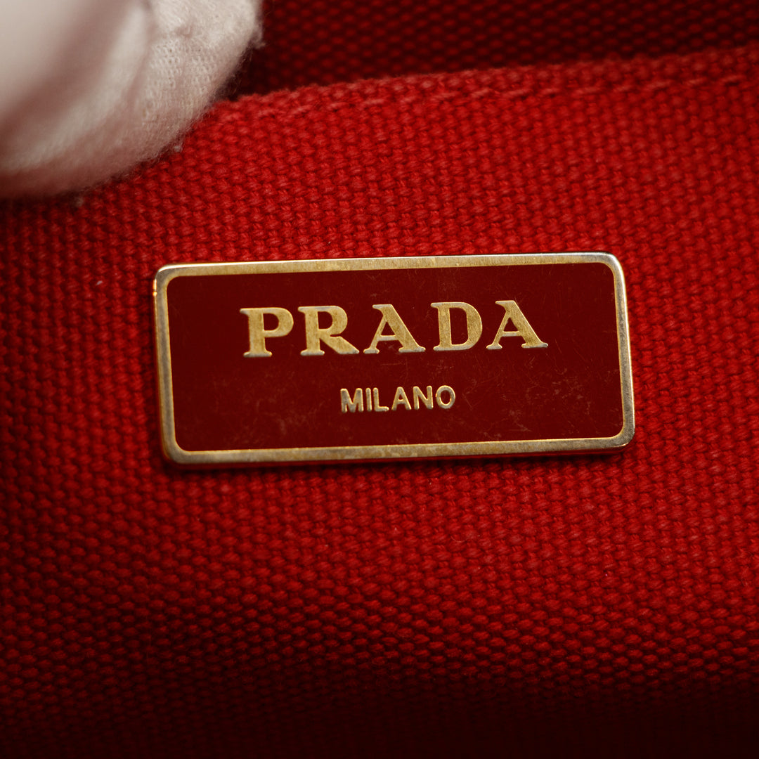 Prada Red Canvas Canapa Logo Tote Bag Small #3574