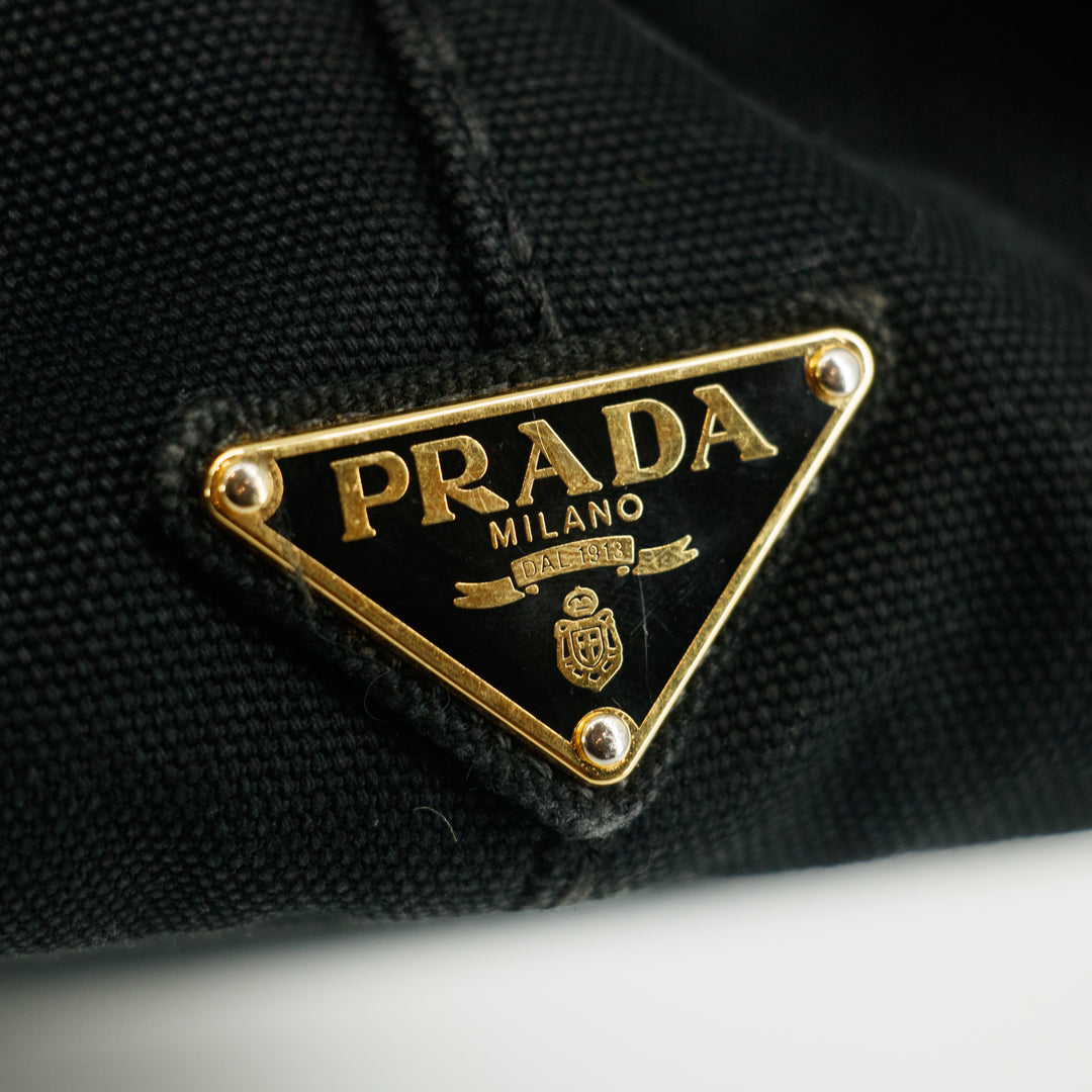 Prada Black Canvas Canapa Logo Tote Bag Medium #3576