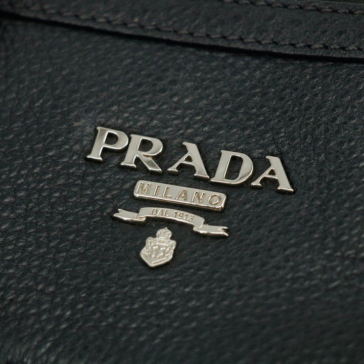 Prada Vitello Phenix Black Top Handle 2Way Shopping Shoulder Bag #3577