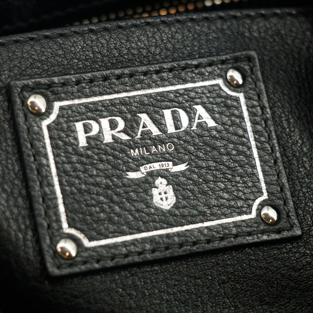 Prada Vitello Phenix Black Top Handle 2Way Shopping Shoulder Bag #3577