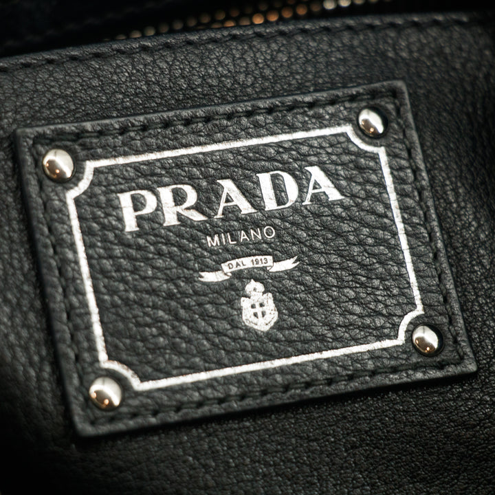 Prada Vitello Phenix Black Top Handle 2Way Shopping Shoulder Bag #3577