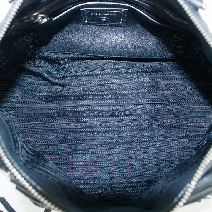 Prada Vitello Phenix Black Top Handle 2Way Shopping Shoulder Bag #3577