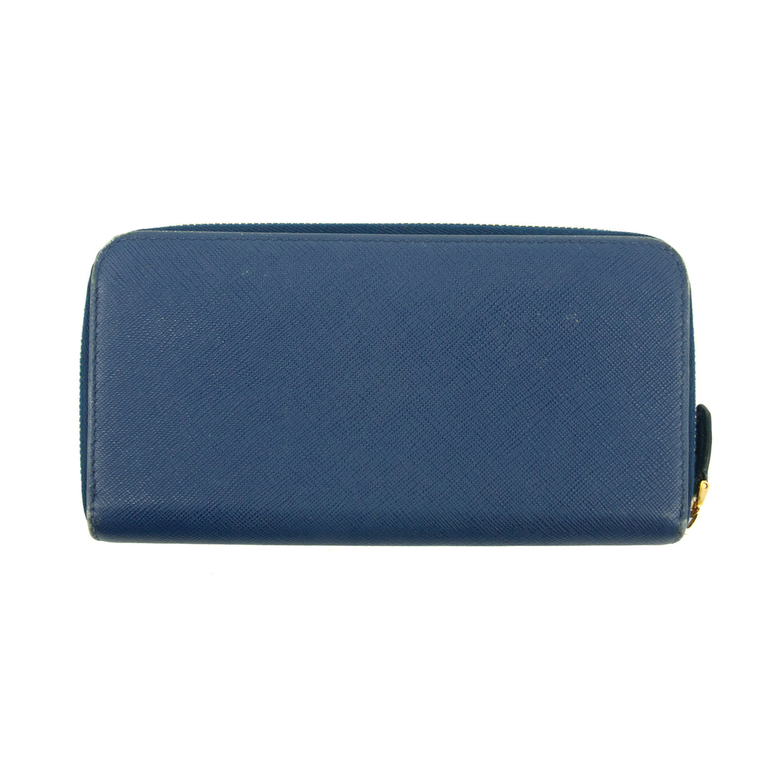 Prada Blue Saffiano Leather Zip Around Wallet #3599