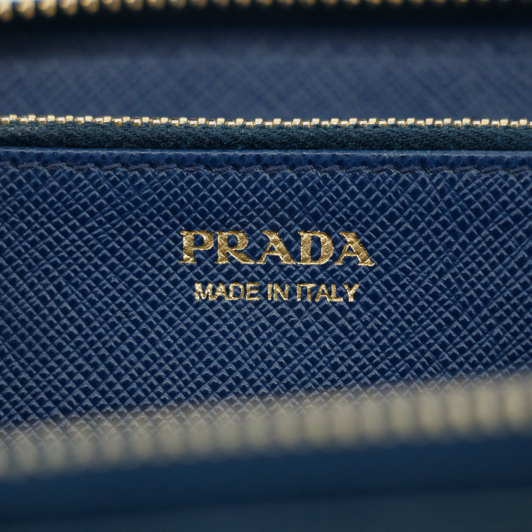 Prada Blue Saffiano Leather Zip Around Wallet #3599