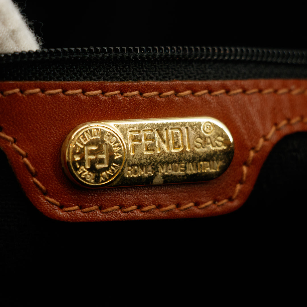 Fendi Pecan Pattern PVC x Leather Boston Bag Brown #3604