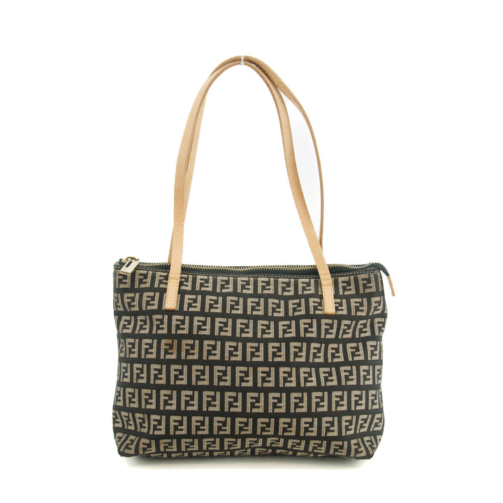 Fendi FF Zucchino Black Canvas Shoulder Bag #3606