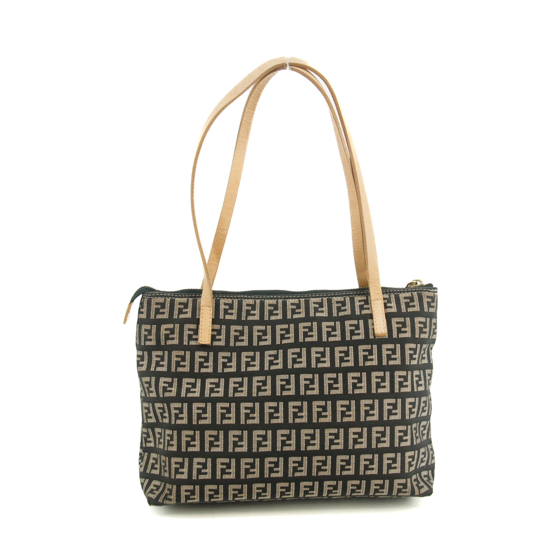 Fendi FF Zucchino Black Canvas Shoulder Bag #3606