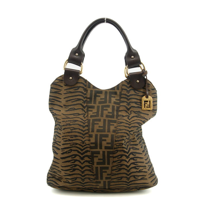 Fendi Zucca Canvas Zebra Pattern Brown Tote Bag #3609