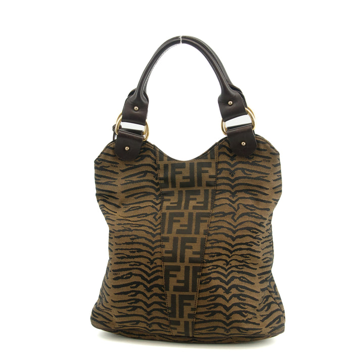 Fendi Zucca Canvas Zebra Pattern Brown Tote Bag #3609