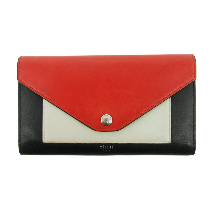 Celine Colorblock Black / Red Long Trifold Wallet #3616