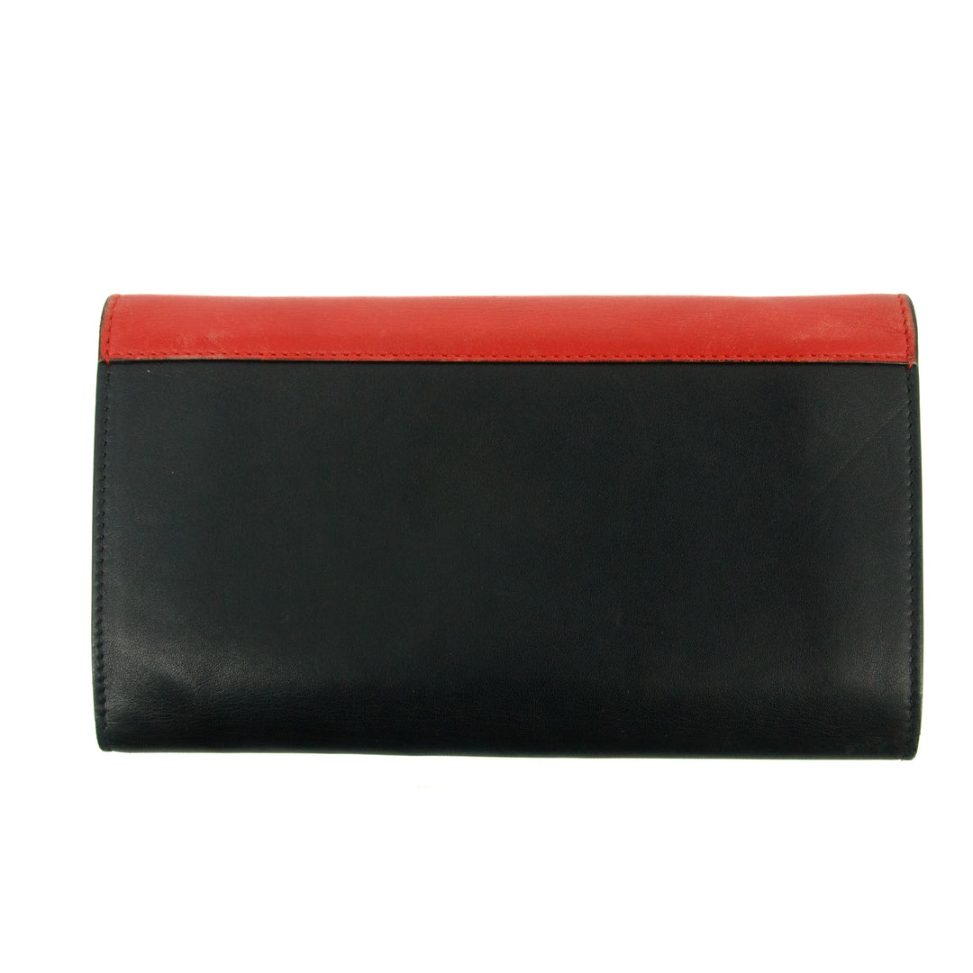 Celine Colorblock Black / Red Long Trifold Wallet #3616