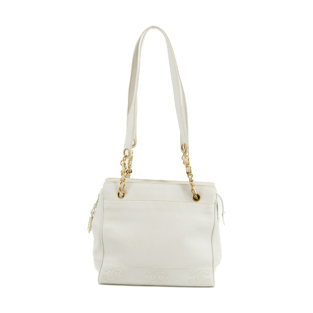 Chanel Triple CC Caviar Skin Chain Shoulder Bag White #3630