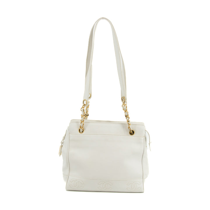 Chanel Triple CC Caviar Skin Chain Shoulder Bag White #3630