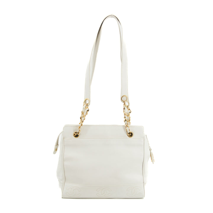 Chanel Triple CC Caviar Skin Chain Shoulder Bag White #3630