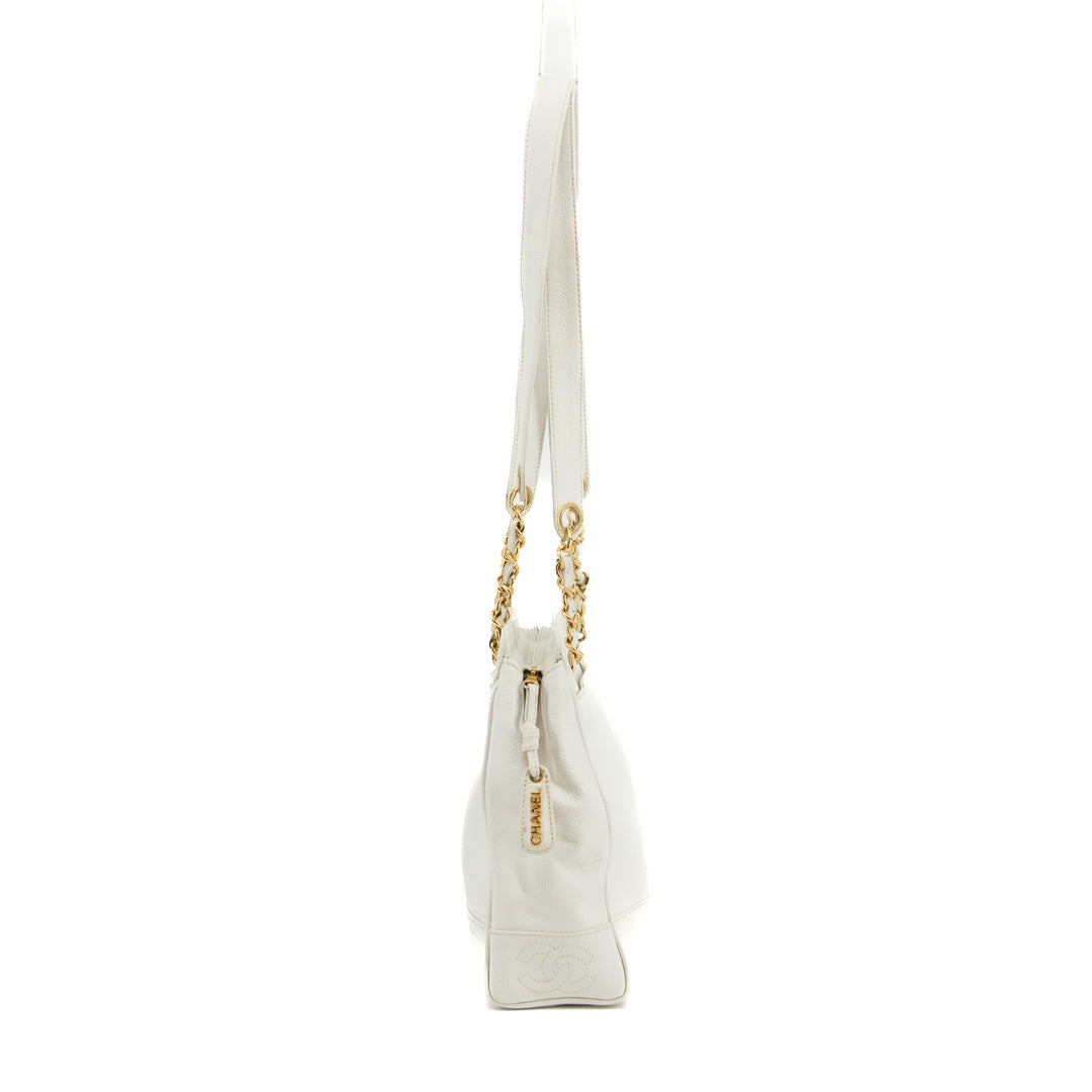 Chanel Triple CC Caviar Skin Chain Shoulder Bag White #3630