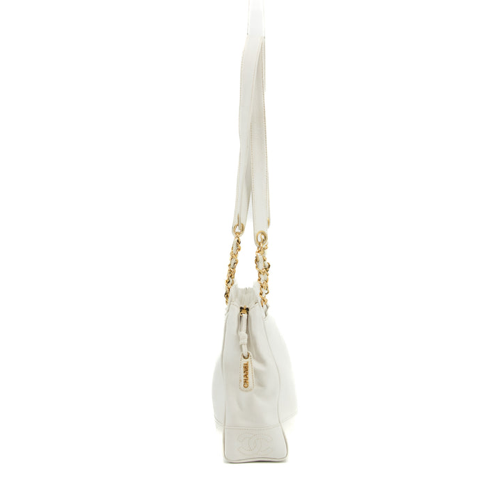 Chanel Triple CC Caviar Skin Chain Shoulder Bag White #3630